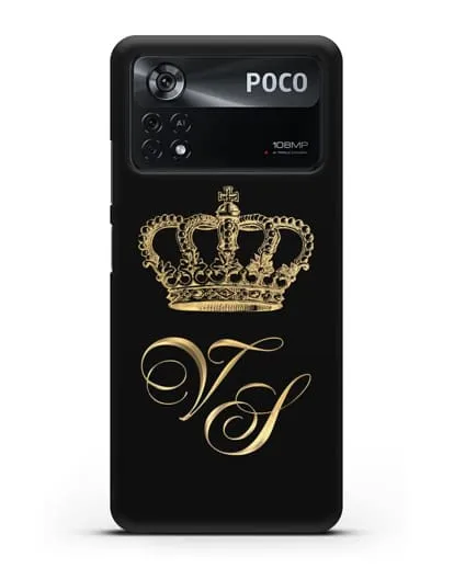 Именной чехол с короной и инициалами с золотым рисунком силиконовый для Xiaomi Poco X4 Pro