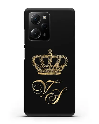 Именной чехол с короной и инициалами с золотым рисунком силиконовый для Xiaomi Poco X5 Pro