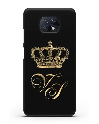Именной чехол с короной и инициалами с золотым рисунком силиконовый для Xiaomi Redmi Note 9T