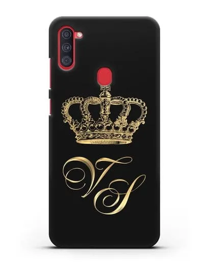 Именной чехол с короной и инициалами с золотым рисунком силиконовый для Samsung Galaxy A11 [SM-A115F]