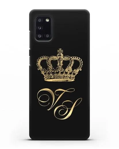 Именной чехол с короной и инициалами с золотым рисунком силиконовый для Samsung Galaxy A31 [SM-A315F]