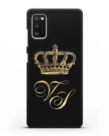 Именной чехол с короной и инициалами с золотым рисунком силиконовый для Samsung Galaxy A41 [SM-A415F]