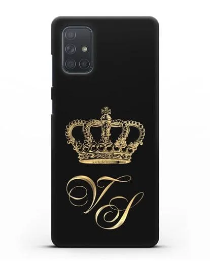 Именной чехол с короной и инициалами с золотым рисунком силиконовый для Samsung Galaxy A71 [SM-A715F]