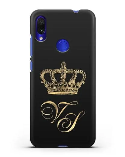 Именной чехол с короной и инициалами с золотым рисунком силиконовый для Xiaomi Redmi Note 7