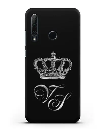 Именной чехол с короной и инициалами с серебряным рисунком силиконовый для Honor 20e