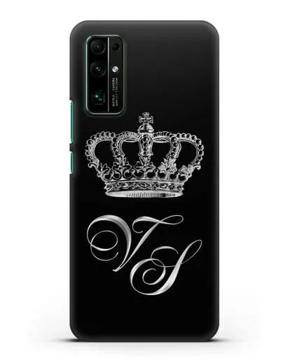 Именной чехол с короной и инициалами с серебряным рисунком силиконовый для Honor 30