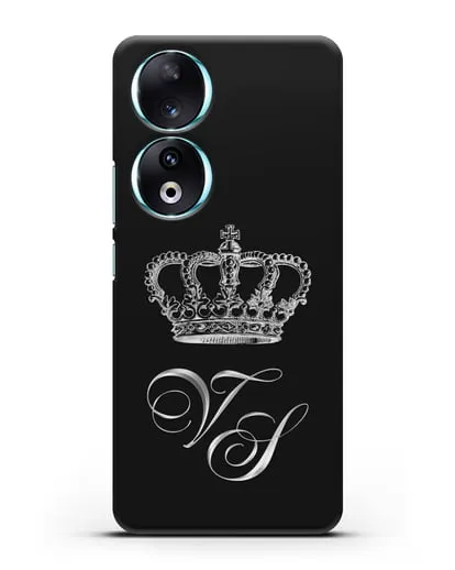 Именной чехол с короной и инициалами с серебряным рисунком силиконовый для Honor 90