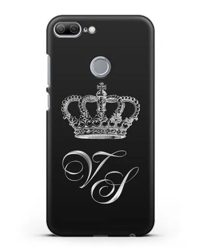Именной чехол с короной и инициалами с серебряным рисунком силиконовый для Honor 9 Lite