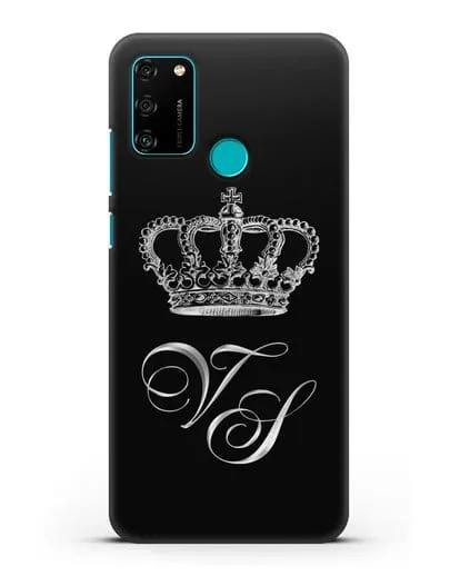 Именной чехол с короной и инициалами с серебряным рисунком силиконовый для Honor 9A