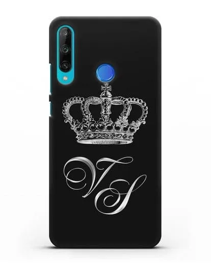 Именной чехол с короной и инициалами с серебряным рисунком силиконовый для Honor 9C