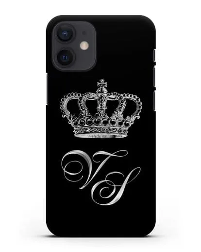 Именной чехол с короной и инициалами с серебряным рисунком силиконовый для iPhone 12 mini