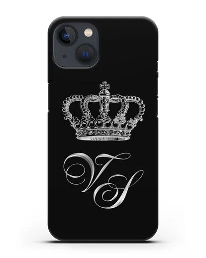 Именной чехол с короной и инициалами с серебряным рисунком силиконовый для iPhone 13