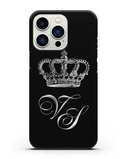 Именной чехол с короной и инициалами с серебряным рисунком силиконовый для iPhone 13 Pro