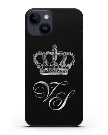 Именной чехол с короной и инициалами с серебряным рисунком силиконовый для iPhone 14