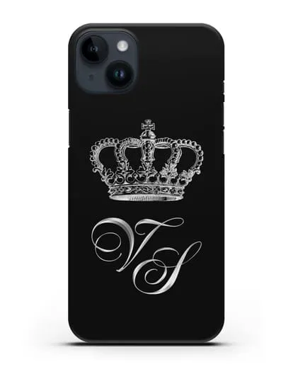 Именной чехол с короной и инициалами с серебряным рисунком силиконовый для iPhone 14 Plus