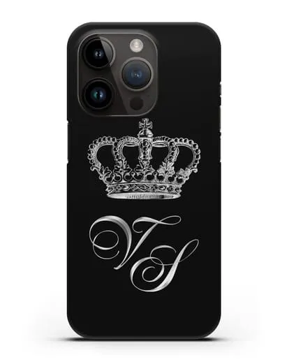 Именной чехол с короной и инициалами с серебряным рисунком силиконовый для iPhone 14 Pro