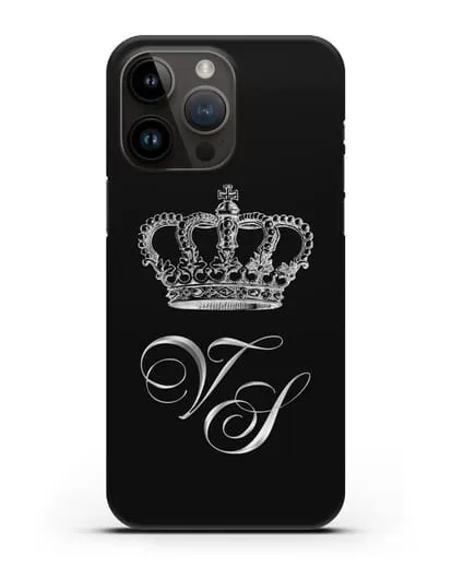 Именной чехол с короной и инициалами с серебряным рисунком силиконовый для iPhone 14 Pro Max