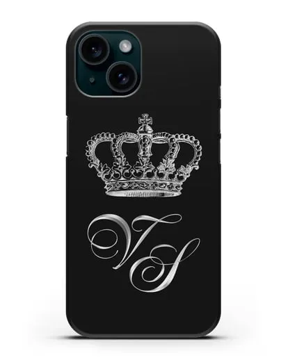 Именной чехол с короной и инициалами с серебряным рисунком силиконовый для iPhone 15