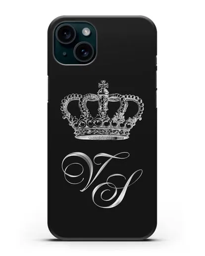 Именной чехол с короной и инициалами с серебряным рисунком силиконовый для iPhone 15 Plus
