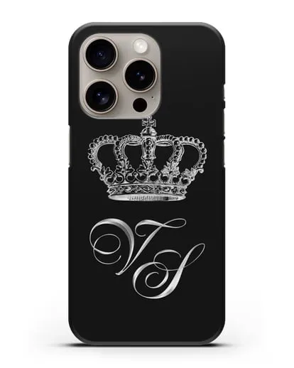 Именной чехол с короной и инициалами с серебряным рисунком силиконовый для iPhone 15 Pro