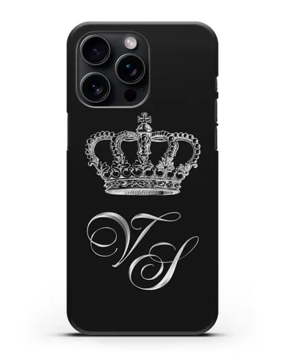 Именной чехол с короной и инициалами с серебряным рисунком силиконовый для iPhone 15 Pro Max