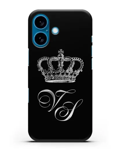 Именной чехол с короной и инициалами с серебряным рисунком силиконовый для iPhone 16