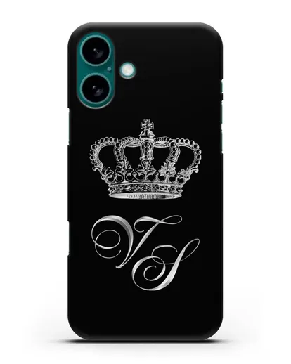 Именной чехол с короной и инициалами с серебряным рисунком силиконовый для iPhone 16 Plus