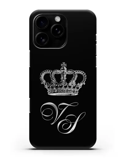 Именной чехол с короной и инициалами с серебряным рисунком силиконовый для iPhone 16 Pro Max