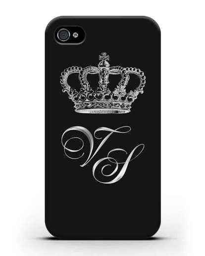 Именной чехол с короной и инициалами с серебряным рисунком силиконовый для iPhone 4/4s