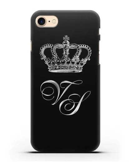 Именной чехол с короной и инициалами с серебряным рисунком силиконовый для iPhone 7