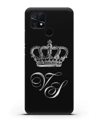 Именной чехол с короной и инициалами с серебряным рисунком силиконовый для Xiaomi Poco C40