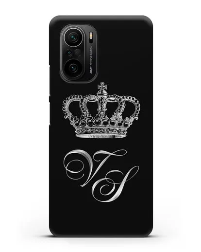 Именной чехол с короной и инициалами с серебряным рисунком силиконовый для Xiaomi Poco F3
