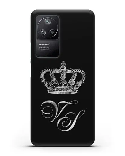 Именной чехол с короной и инициалами с серебряным рисунком силиконовый для Xiaomi Poco F4