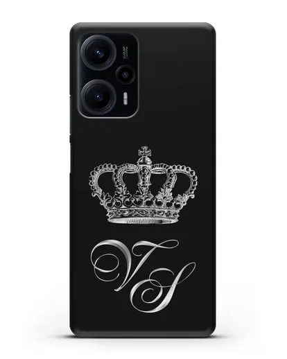 Именной чехол с короной и инициалами с серебряным рисунком силиконовый для Xiaomi Poco F5