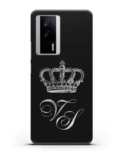 Именной чехол с короной и инициалами с серебряным рисунком силиконовый для Xiaomi Poco F5 Pro