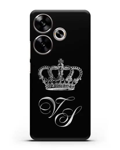 Именной чехол с короной и инициалами с серебряным рисунком силиконовый для Xiaomi Poco F6