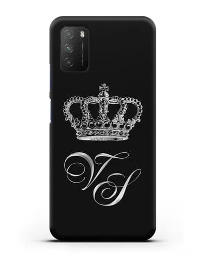 Именной чехол с короной и инициалами с серебряным рисунком силиконовый для Xiaomi Poco M3