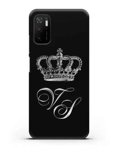Именной чехол с короной и инициалами с серебряным рисунком силиконовый для Xiaomi Poco M3 Pro