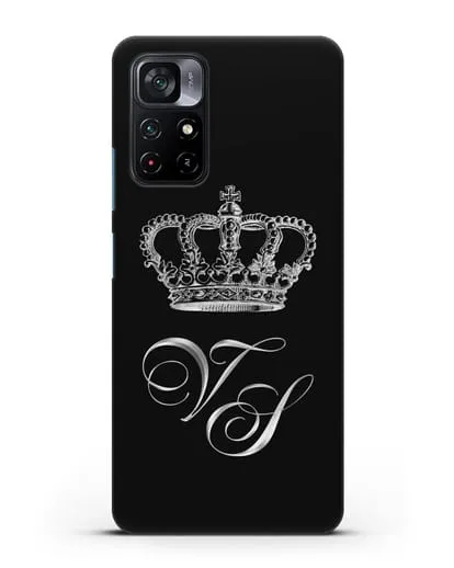 Именной чехол с короной и инициалами с серебряным рисунком силиконовый для Xiaomi Poco M4 Pro 5G