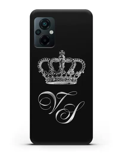 Именной чехол с короной и инициалами с серебряным рисунком силиконовый для Xiaomi Poco M5