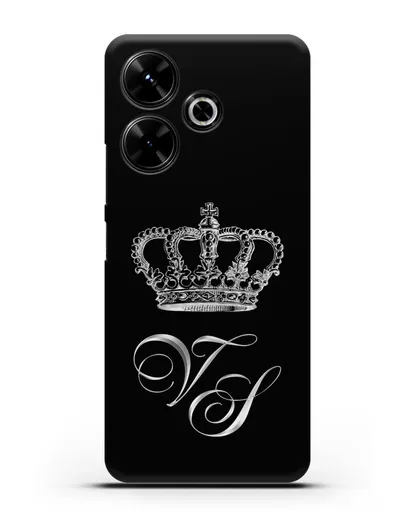 Именной чехол с короной и инициалами с серебряным рисунком силиконовый для Xiaomi Poco M6