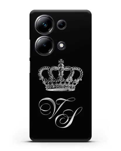 Именной чехол с короной и инициалами с серебряным рисунком силиконовый для Xiaomi Poco M6 Pro