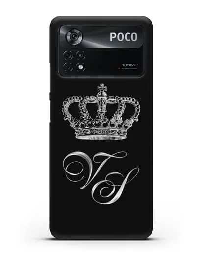 Именной чехол с короной и инициалами с серебряным рисунком силиконовый для Xiaomi Poco X4 Pro