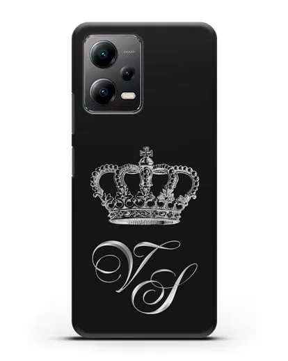 Именной чехол с короной и инициалами с серебряным рисунком силиконовый для Xiaomi Poco X5