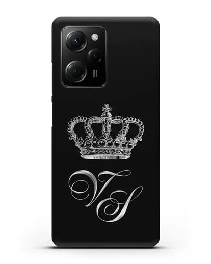 Именной чехол с короной и инициалами с серебряным рисунком силиконовый для Xiaomi Poco X5 Pro