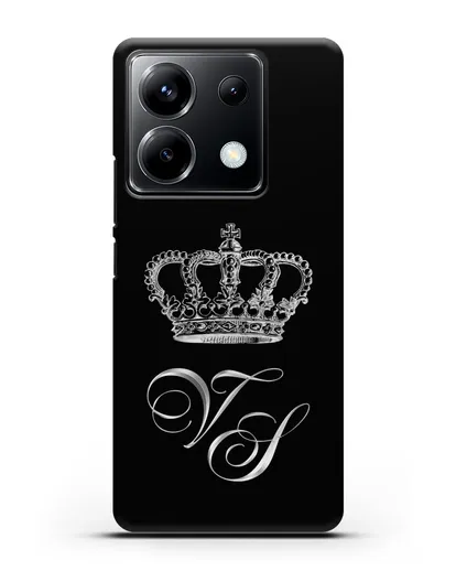 Именной чехол с короной и инициалами с серебряным рисунком силиконовый для Xiaomi Poco X6
