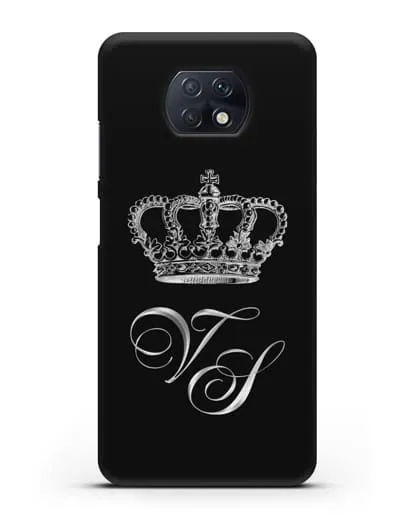 Именной чехол с короной и инициалами с серебряным рисунком силиконовый для Xiaomi Redmi Note 9T