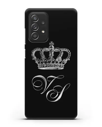 Именной чехол с короной и инициалами с серебряным рисунком силиконовый для Samsung Galaxy A53