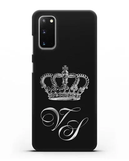 Именной чехол с короной и инициалами с серебряным рисунком силиконовый для Samsung Galaxy S20 [SM-G980F]