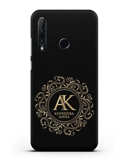 Чехол с монограммой, именем и фамилией с золотым рисунком силиконовый для Honor 20e